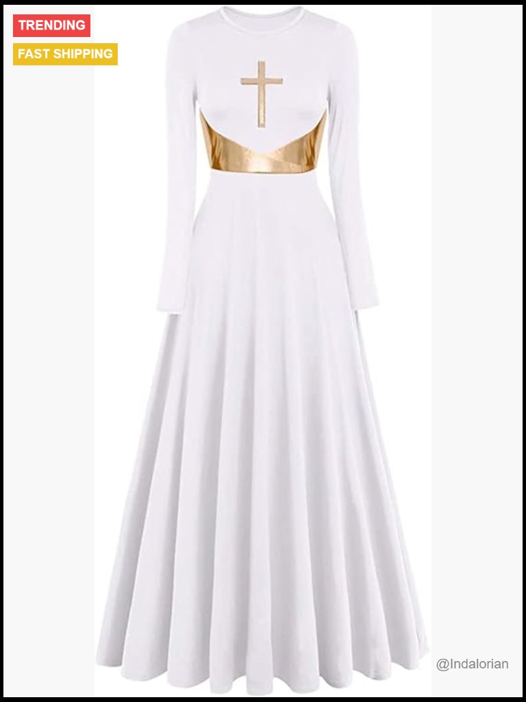 Full Length Lyrical Dance Dress With Metallic Cross Worship Praise Design